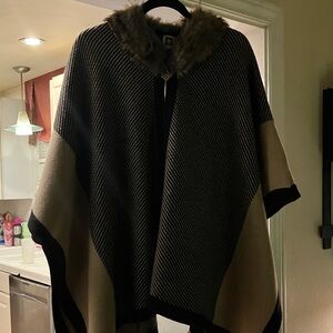 Anne Klein Black and Brown Knit Poncho
